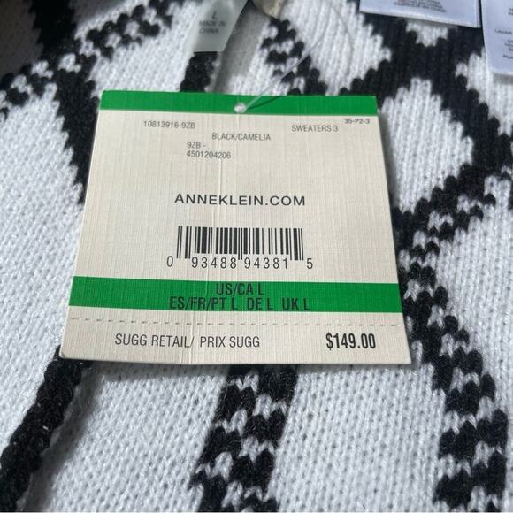 Anne Klein Black and White Geometric Poncho Sweater NWT Size L - Picture 5 of 9